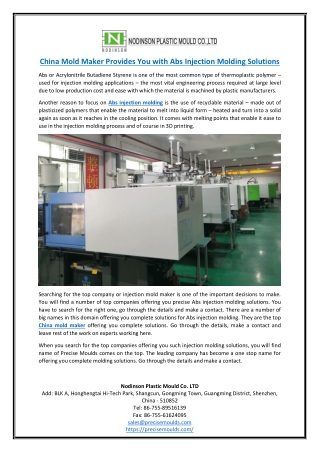 China Mold Maker Provides You with Abs Injection Molding Solutions