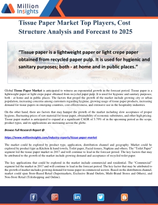 Tissue Paper Market Top Players, Cost Structure Analysis and Forecast to 2025