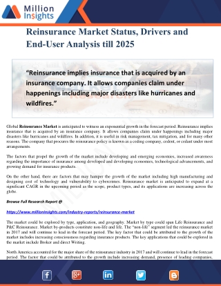 Reinsurance Market Status, Drivers and End-User Analysis till 2025