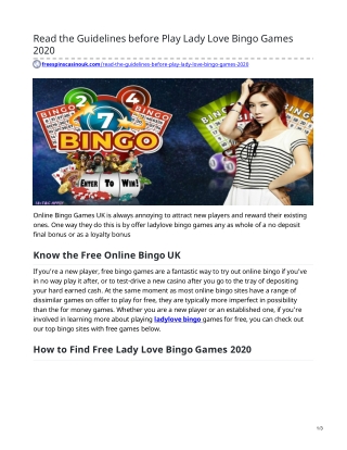 Read The Guidelines Before Play Lady Love Bingo Games 2020