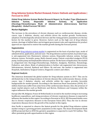 Drug Infusion System Market Demand, Future Outlook And Applications | Forecast to 2023