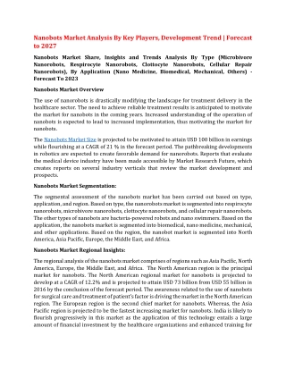 Nanobots Market Analysis By Key Players, Development Trend | Forecast to 2027