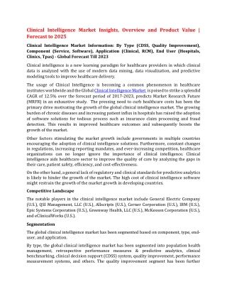 Clinical Intelligence Market Insights, Overview and Product Value | Forecast to 2025