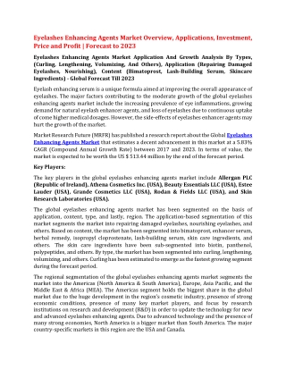 Eyelashes Enhancing Agents Market Overview, Applications, Investment, Price and Profit | Forecast to 2023
