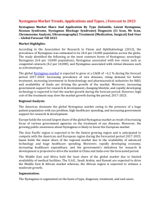 Nystagmus Market Trends, Applications and Types, | Forecast to 2023