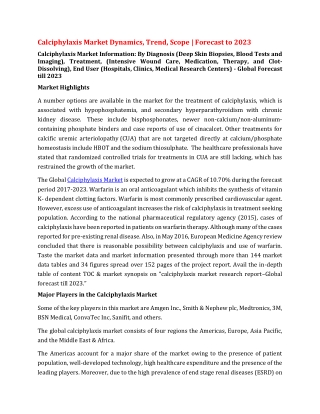 Calciphylaxis Market Dynamics, Trend, Scope | Forecast to 2023