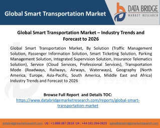 Global Smart Transportation Market – Industry Trends and Forecast to 2026