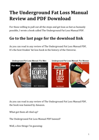 The Underground Fat Loss Manual Review and PDF Download