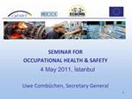 SEMINAR FOR OCCUPATIONAL HEALTH SAFETY 4 May 2011, Istanbul Uwe Comb chen, Secretary General