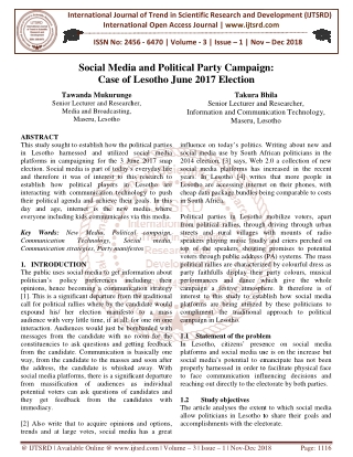 Social Media and Political Party Campaign Case of Lesotho June 2017 Election