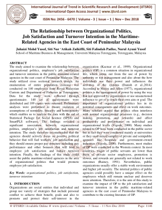 The Relationship between Organizational Politics, Job Satisfaction and Turnover Intention in the Maritime Related Agenci