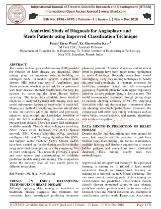 Analytical Study of Diagnosis for Angioplasty and Stents Patients using Improved Classification Technique