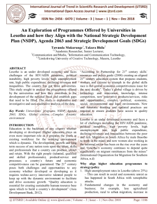 An Exploration of Programmes Offered by Universities in Lesotho and how they Align with the National Strategic Developme