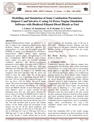 Modelling and Simulation of Some Combustion Parameters Intport 1 and Intvalve 1 using Gt Power Engine Simulation Softwar