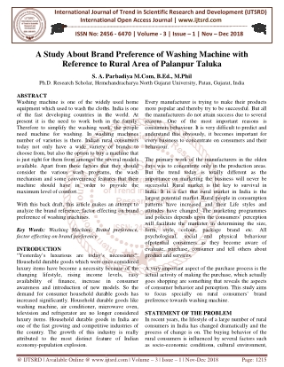 A Study About Brand Preference of Washing Machine with Reference to Rural Area of Palanpur Taluka