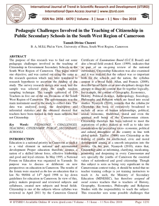 Pedagogic Challenges Involved in the Teaching of Citizenship in Public Secondary Schools in the South West Region of Cam