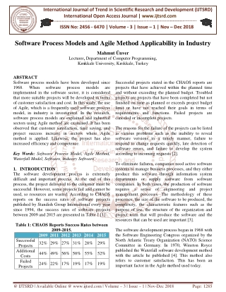 Software Process Models and Agile Method Applicability in Industry