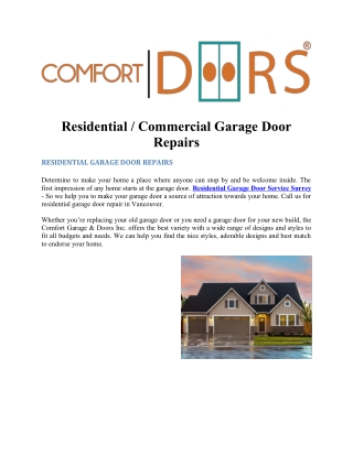 Residential Garage Door Service Surrey