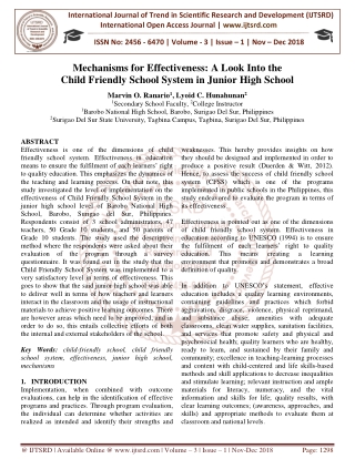 Mechanisms for Effectiveness A Look Into the Child Friendly School System in Junior High School