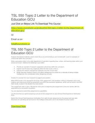 TSL 550 Topic 2 Letter to the Department of Education GCU