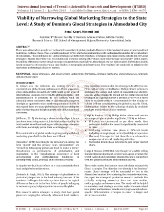 Viability of Narrowing Global Marketing Strategies to the State Level A Study of Domino's Glocal Strategies in Ahmedabad