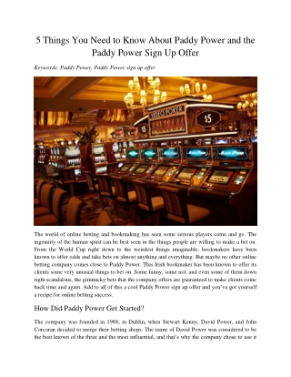 5 Things You Need to Know About Paddy Power and the Paddy Power Sign Up Offer