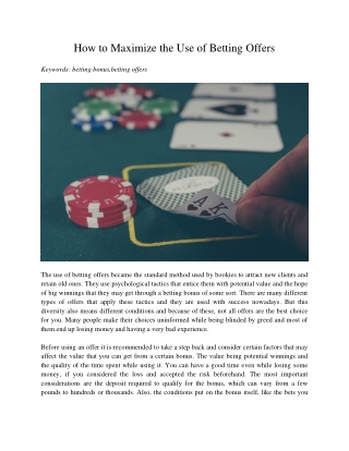 How to Maximize the Use of Betting Offers