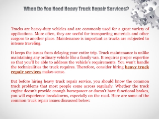 When Do You Need Heavy Truck Repair Services?