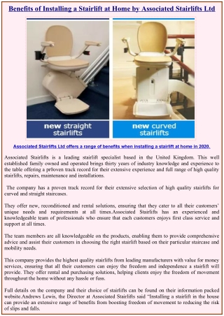 Benefits of Installing a Stairlift at Home by Associated Stairlifts Ltd