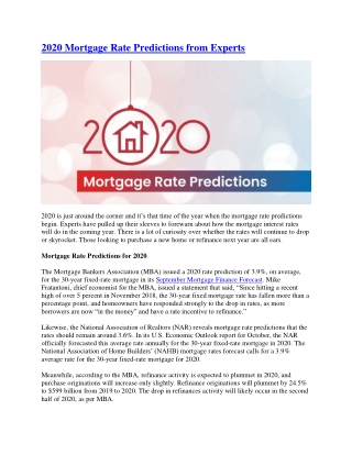 2020 Mortgage Rate Predictions from Experts