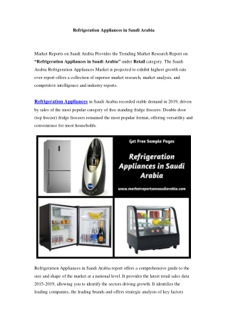 Saudi Arabia Refrigeration Appliances Market: Growth, Opportunity and Forecast Till 2024