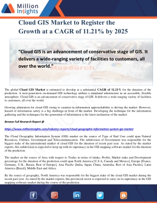 Cloud GIS Market to Register the Growth at a CAGR of 11.21% by 2025