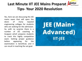 Last Minute IIT JEE Mains Preparation Tips- Your 2020 Resolution