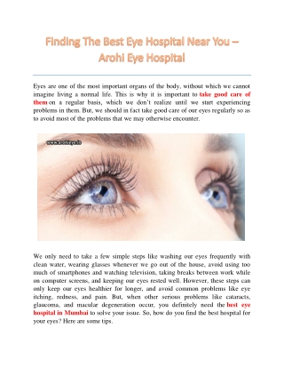 Finding The Best Eye Hospital Near You - Arohi Eye Hospital