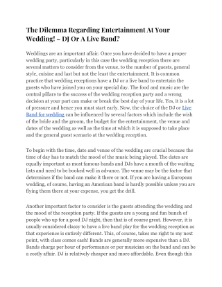 The Dilemma Regarding Entertainment At Your Wedding! – DJ Or A Live Band?