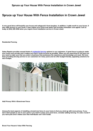 Beautify Your Home With Fence Installation in Crown Jewel