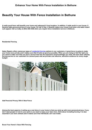 Spruce up Your House With Fence Installation in Bethune