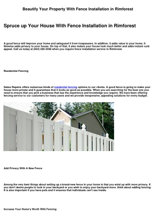 Enhance Your House With Fence Installation in Rimforest