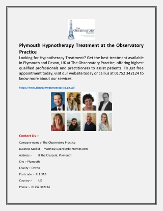 Plymouth Hypnotherapy Treatment at the Observatory Practice