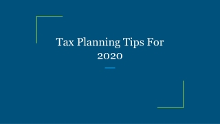 Tax Planning Tips For 2020