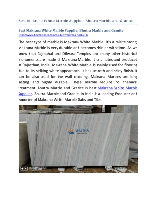 Best Makrana White Marble Supplier Bhutra Marble and Granite