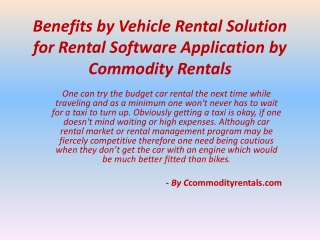 Benefits by Vehicle Rental Solution for Rental Software Appl