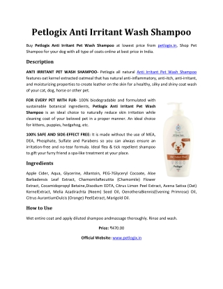 Petlogix Anti Irritant Wash Shampoo