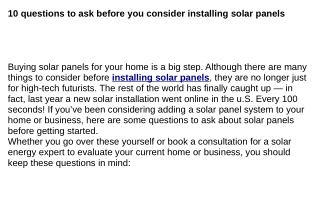 10 questions to ask before you consider installing solar panels