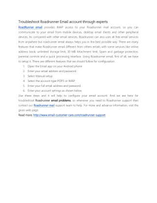 Troubleshoot Roadrunner Email account through experts