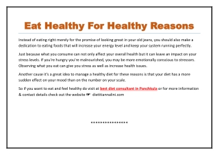 Eat Healthy For Healthy Reasons