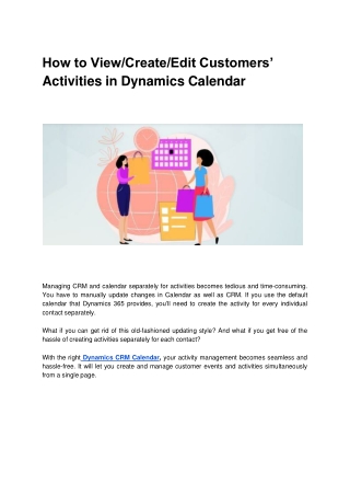 How to View/Create/Edit Customers’ Activities in Dynamics Calendar