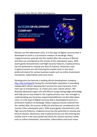 Create your Own Altcoin With Developcoins