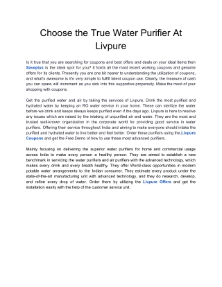 Choose the True Water Purifier At Livpure