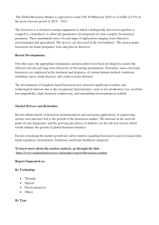 Biosensors Market Report until 2024